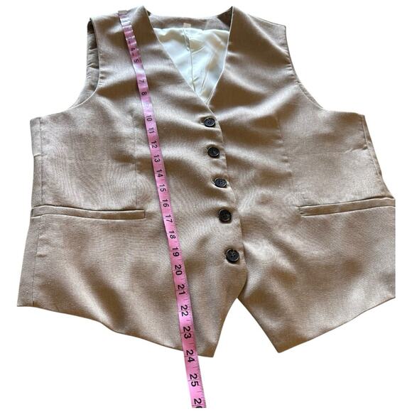 Women’s Suit Vest Waistcoat Classic Tan Beige Old Money Minimalist Sleeveless L - Picture 6 of 7